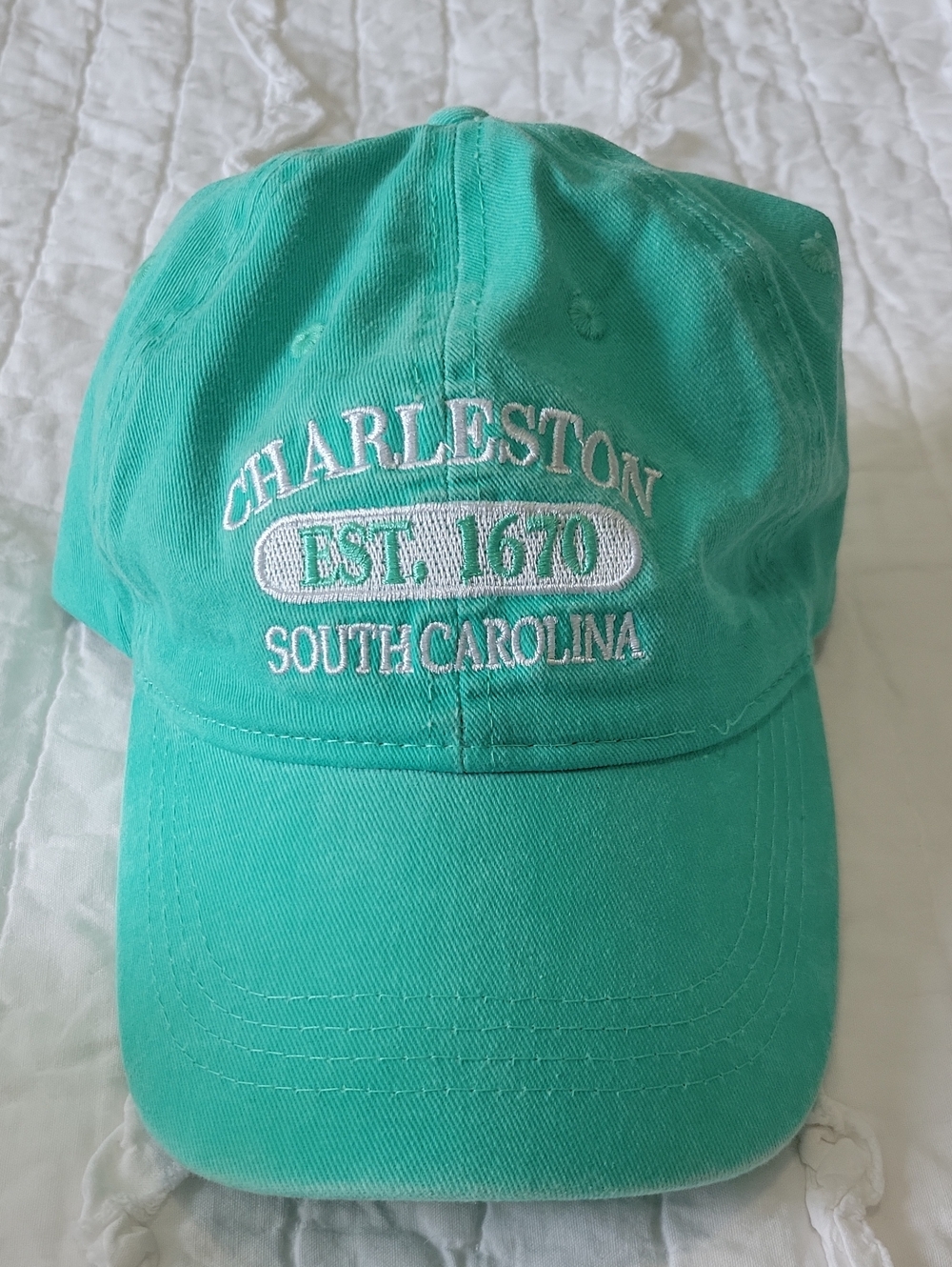 Charleston SC Est 1670 Hat Aqua & White Velcro Adjustable Back EUC